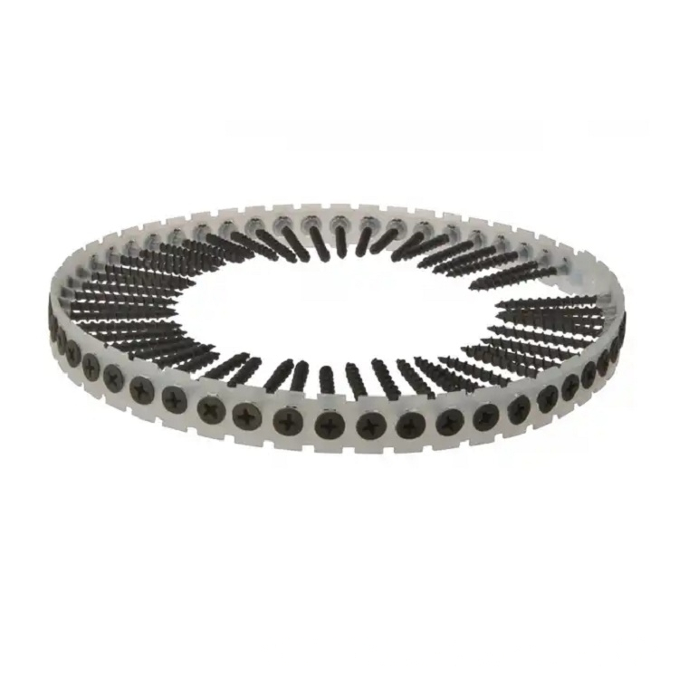 Philip Bugle Head Black Phosphated Wire Plastic Chain Strip Collated Drywall Screw M3.5x16mm With Plastic Strip 25 Mm