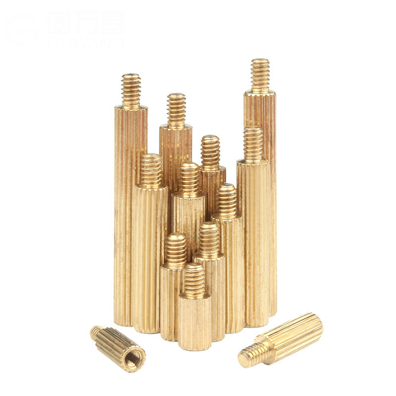 M2 Brass Knurled Single Through Stud,PCB Cylinder Hex Standoffs Electronic Components