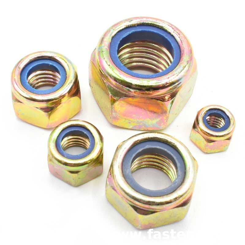 DIN985 Prevailing Torque Type Hexagon Thin Nuts With Non-Metallic Insert Nylon Lock Nuts Carbon steel yellow zinc