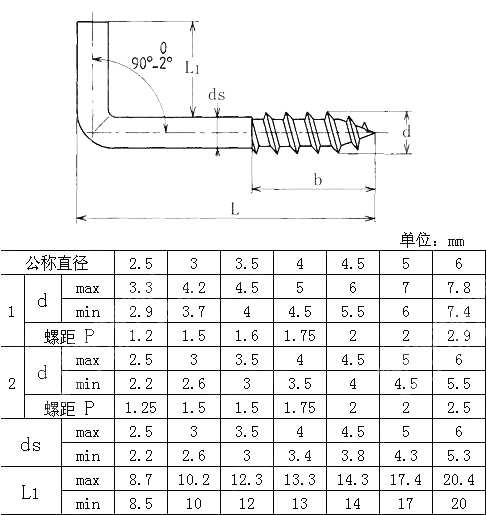 直角弯钩木螺钉 NF E 25-611-1985